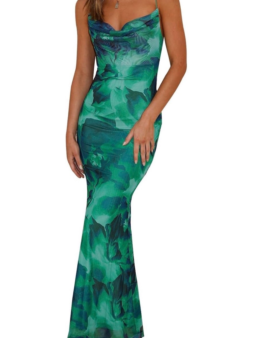 Emerald Floral Cowl Slip Maxi Dress